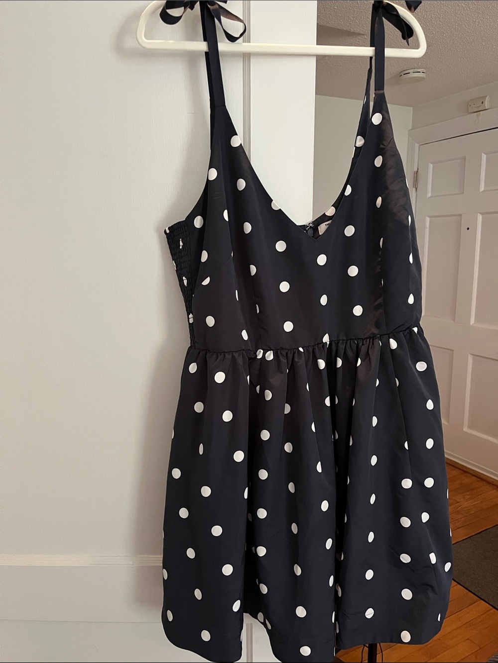 Navy Polka Dot Tie-Shoulder Sundress